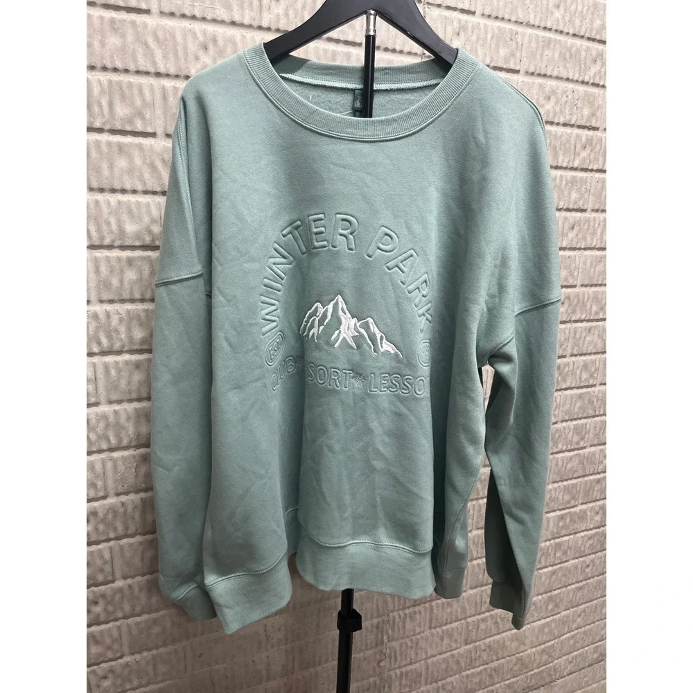 Wild Fable Winter Park Embossed Graphic Sweatshirt Sage Green Womens Large L - Picture 2 of 4